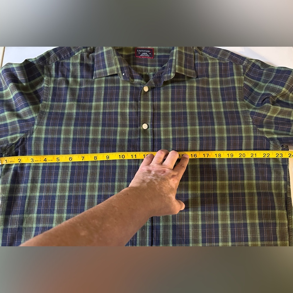 UNTUCKit Mens Helios Green Blue Brown Plaid Regular Fit Button Up Shirt Large - Picture 6 of 8